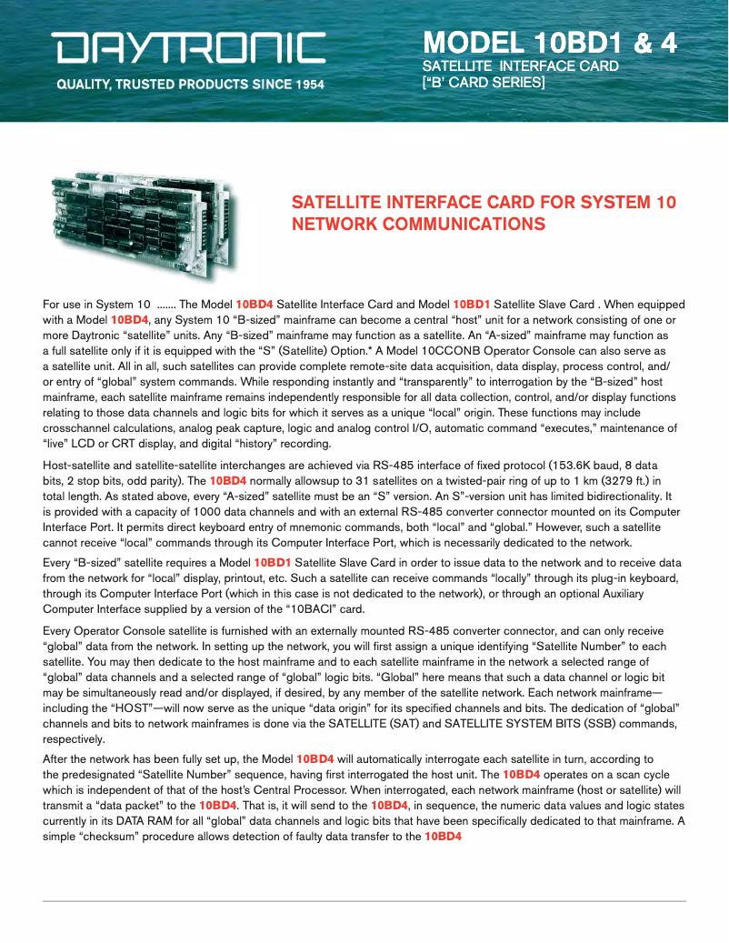 Page 1 de la notice Fiche technique Daytronic 10BD4