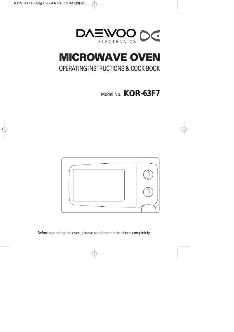 Page n°1 - Manuel utilisateur Daewoo KOR-63F7