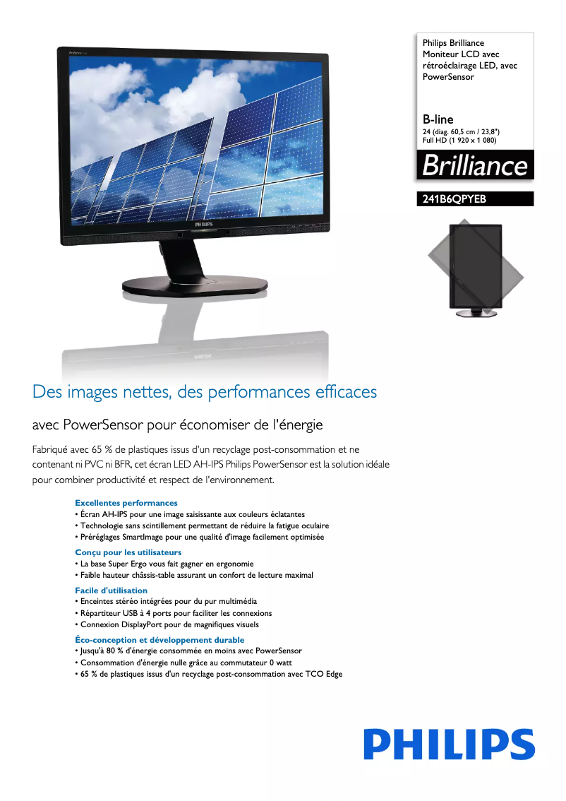 Page n°1 - Fiche technique Philips Brilliance 241B6QPYEB