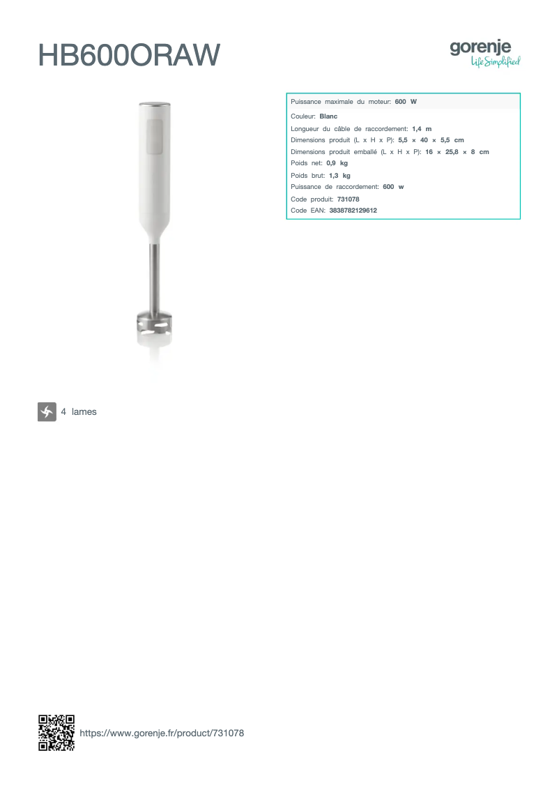 Image de la première page du manuel de l'appareil HB600ORAW