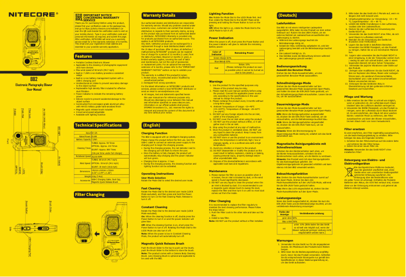 Page 1 de la notice Manuel utilisateur Nitecore BB2