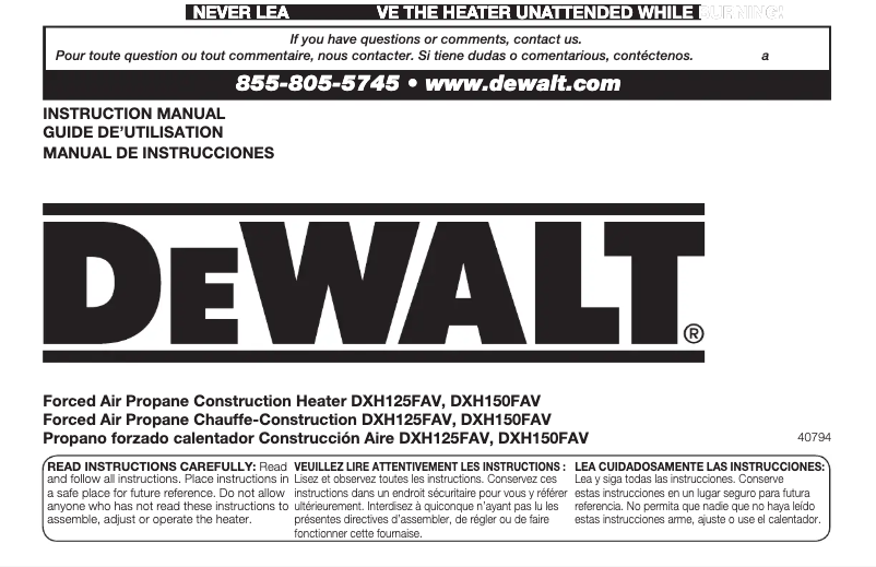 Page 1 de la notice Manuel utilisateur DeWalt DXH150FAV