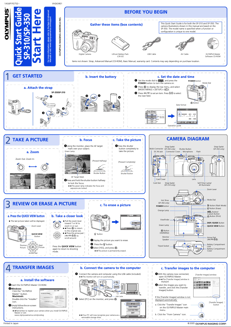 Page 1 de la notice Guide de démarrage rapide Olympus SP-350