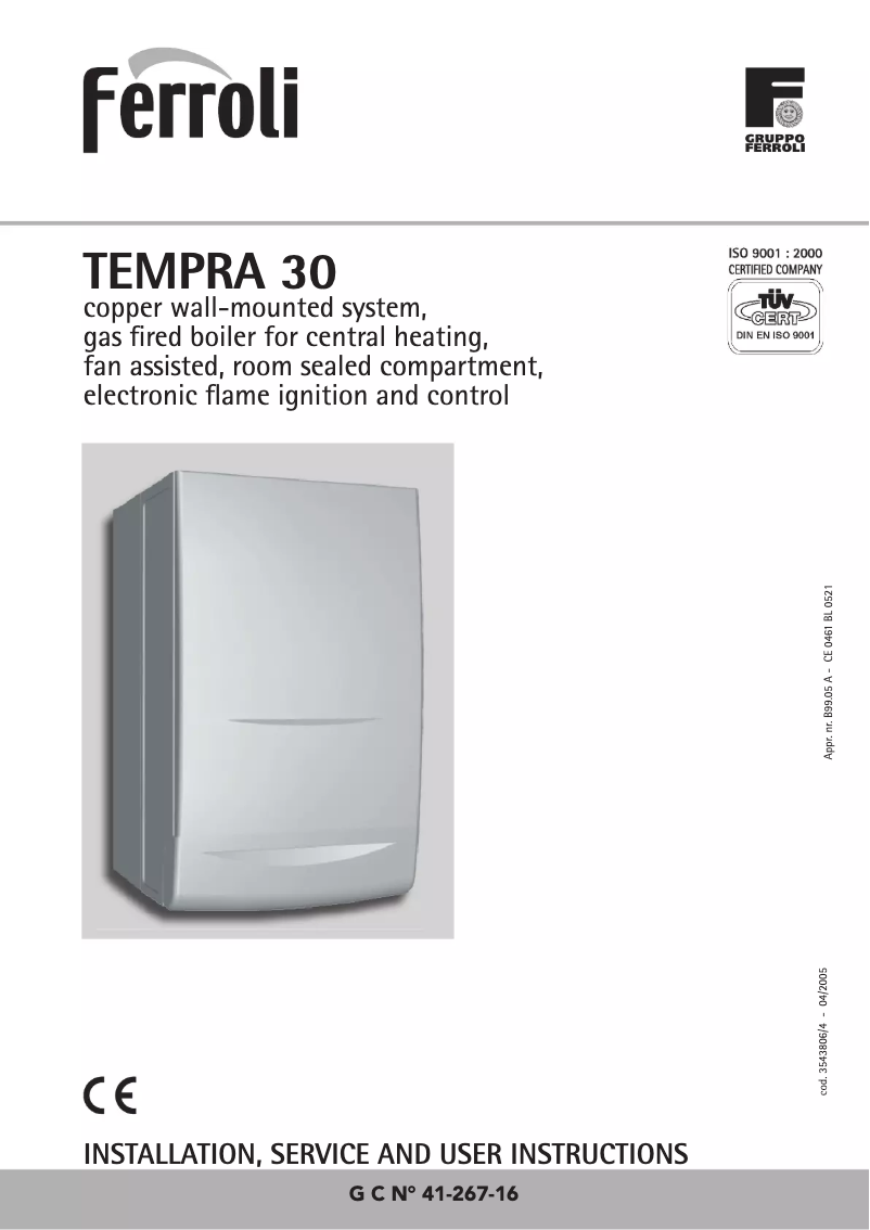 Page 1 de la notice Manuel utilisateur Ferroli Tempra 30