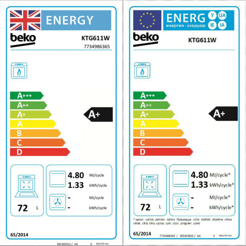 Page 1 de la notice Label énergétique Beko KTG611