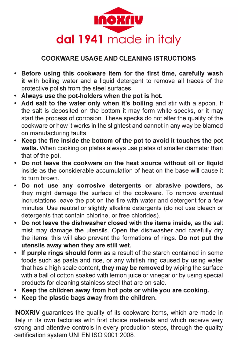 Page 1 de la notice Manuel utilisateur Inoxriv S.p.A. Cook&drain