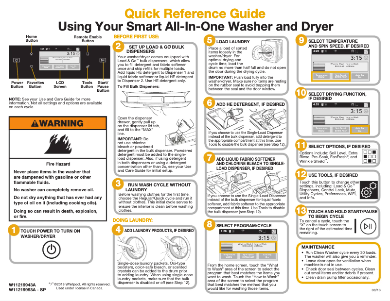 Image de la première page du manuel de l'appareil WFW9620HC