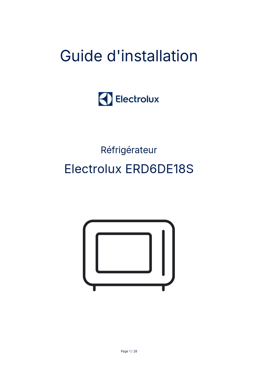 Page n°1 - Guide d'installation Electrolux ERD6DE18S