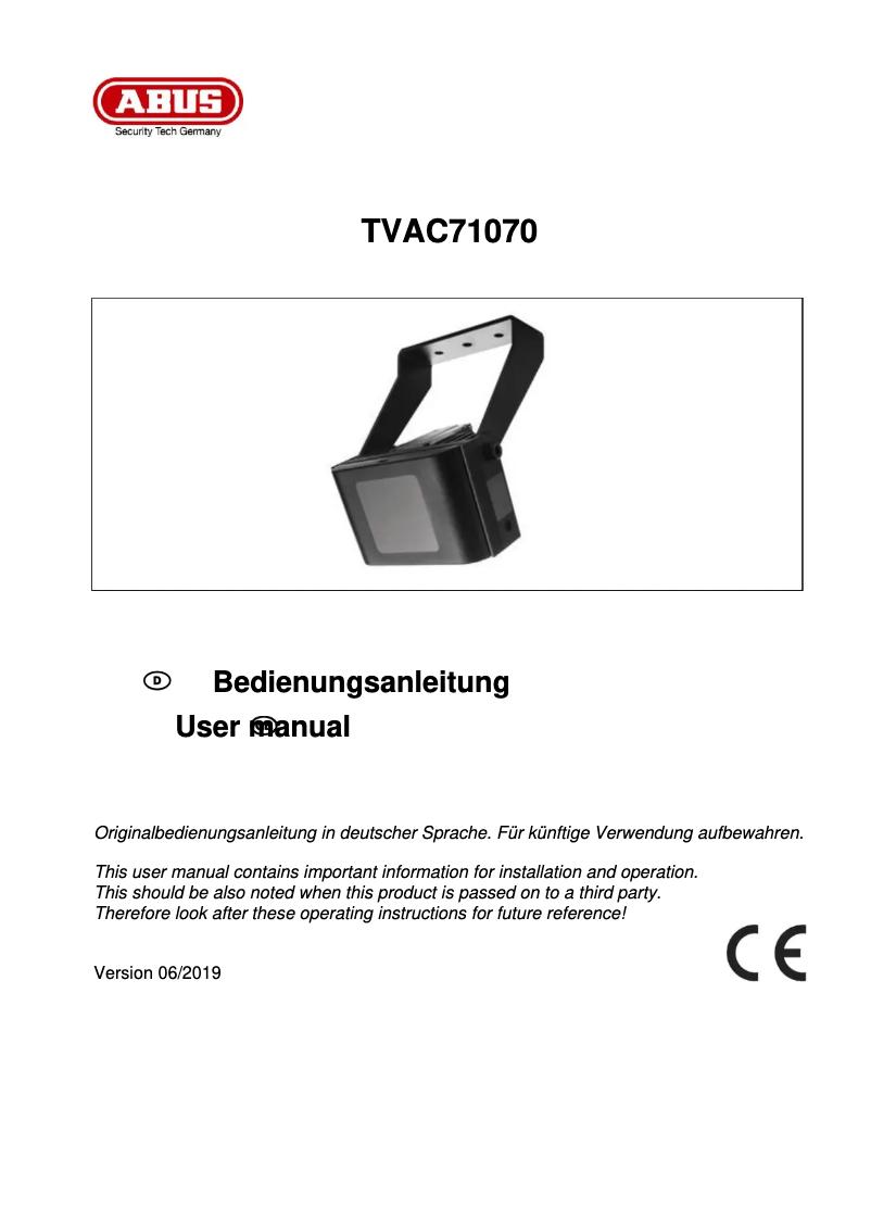 Page 1 de la notice Guide d'installation Abus TVAC71070