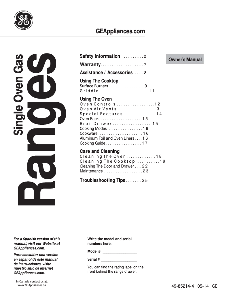 Page 1 of the manual Instruction Manual GE JGBS60REFSS