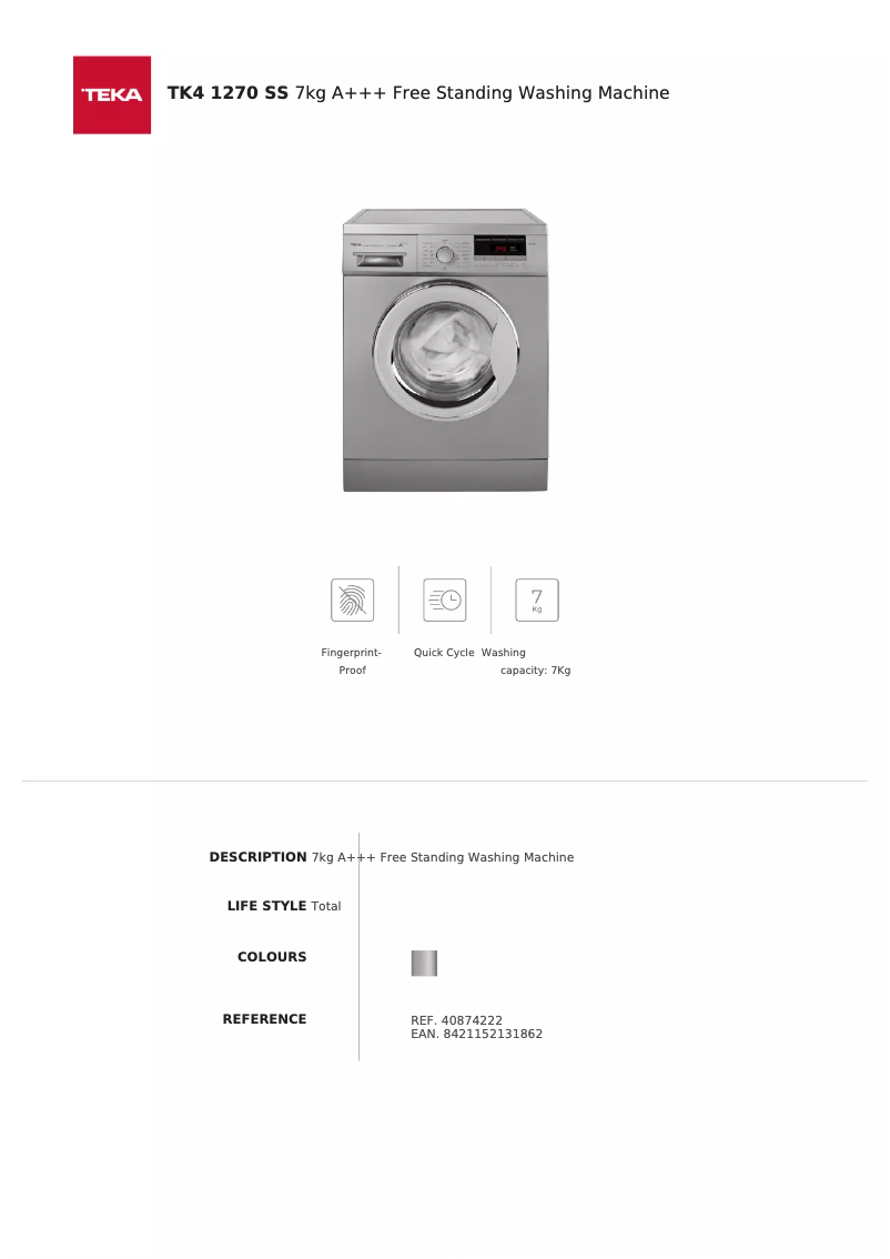 Page n°1 - Fiche technique Teka TK4 1270 SS