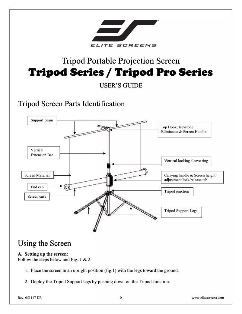 Page n°1 - Manuel utilisateur Elite Screens Tripod T100UWV1