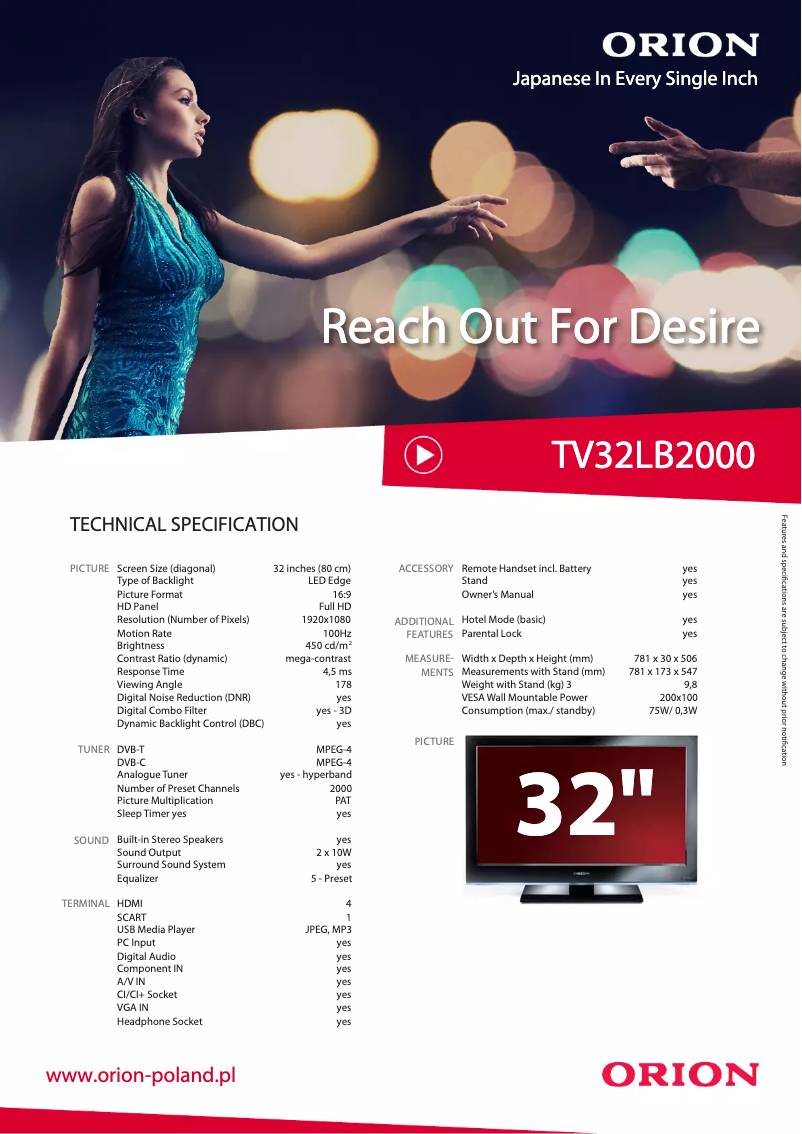 Page 1 de la notice Manuel utilisateur Orion TV32LB2000