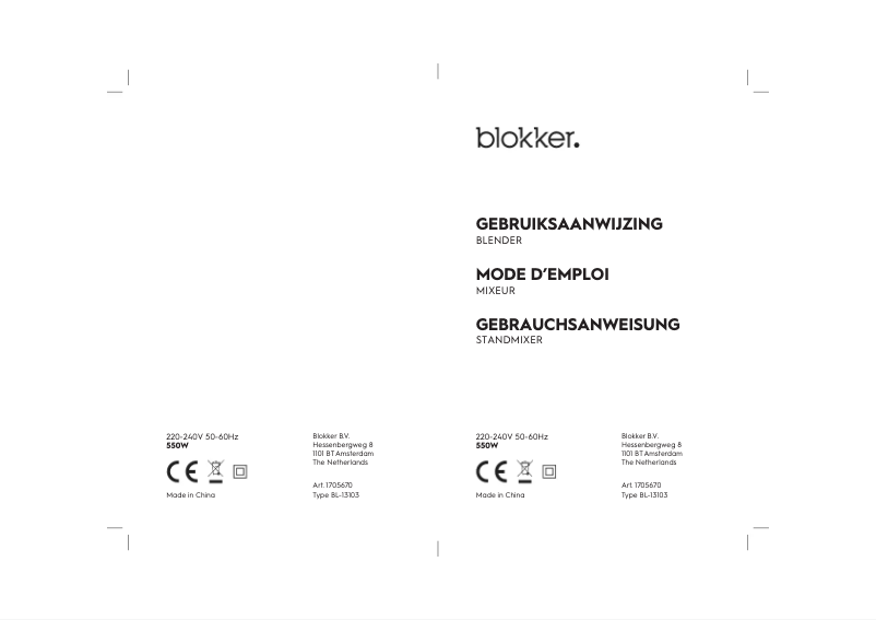 Page n°1 - Manuel utilisateur Blokker BL-13103