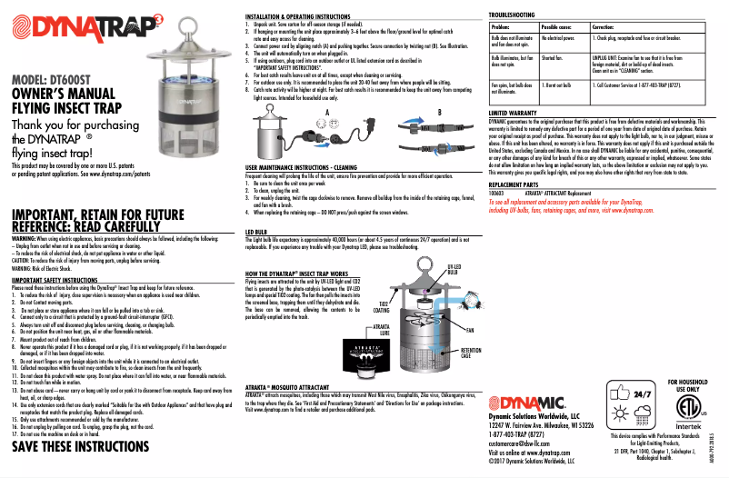 Page n°1 - Manuel utilisateur Dynatrap DT600ST