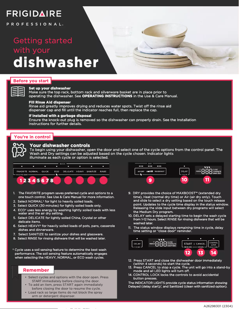 Page 1 de la notice Guide de démarrage rapide Frigidaire PDSH4816AF