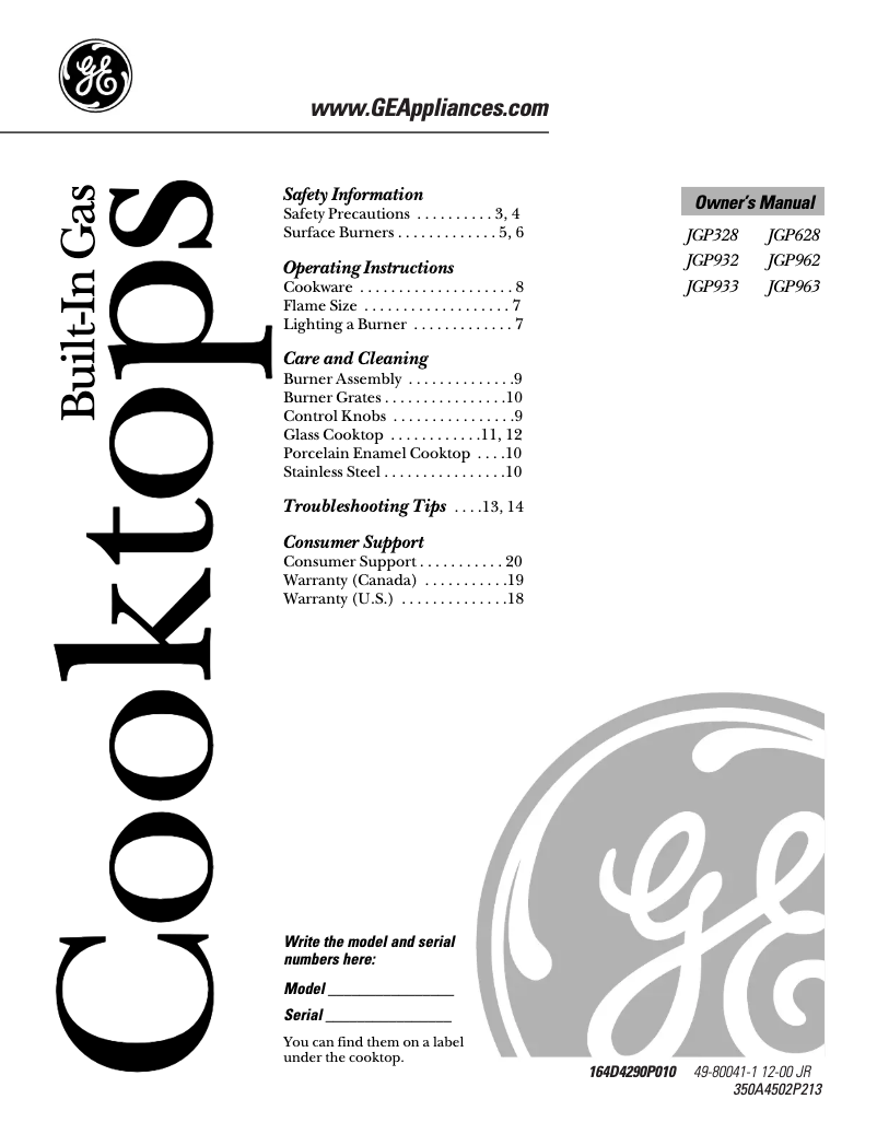 Page 1 de la notice Mode d'emploi GE JGP933SEJSS