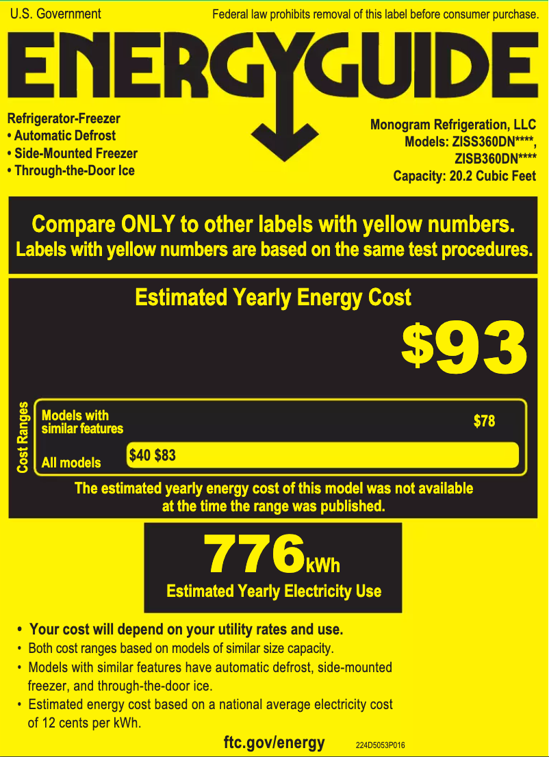 Page n°1 - Label énergétique Monogram ZISB360DNII