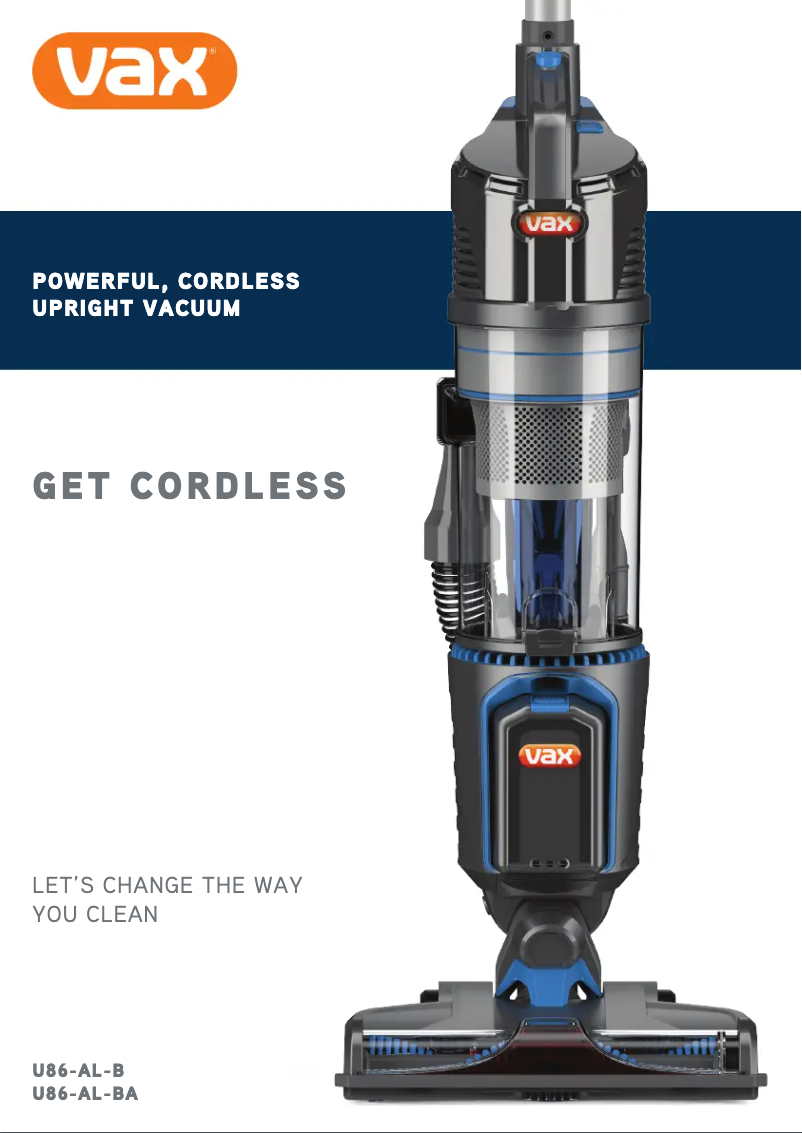 Page 1 de la notice Manuel utilisateur Vax Air Cordless U86-AL-B