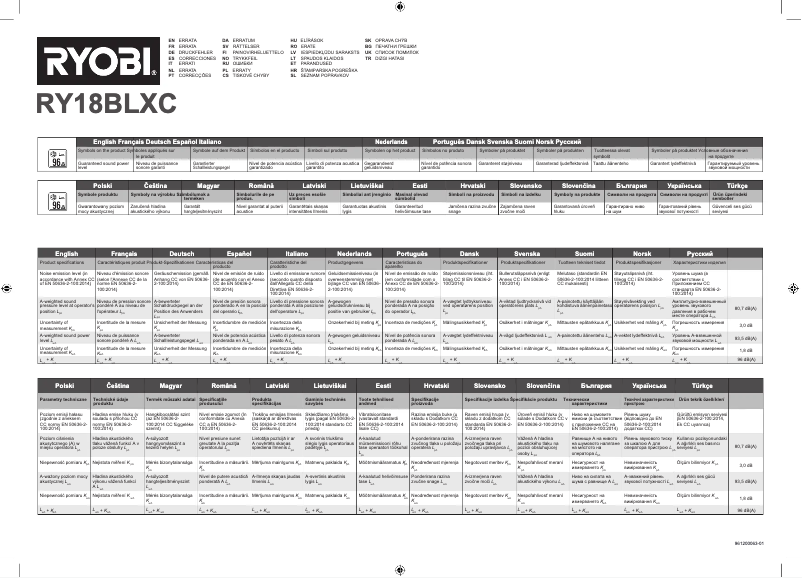 Page n°1 - Manuel utilisateur RYOBI One+ RY18BLXC