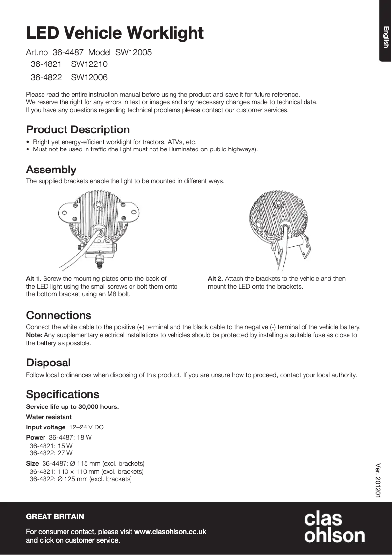 Image de la première page du manuel de l'appareil SW12006