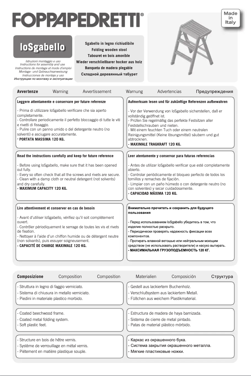Page 1 de la notice Manuel utilisateur Foppapedretti loSgabello