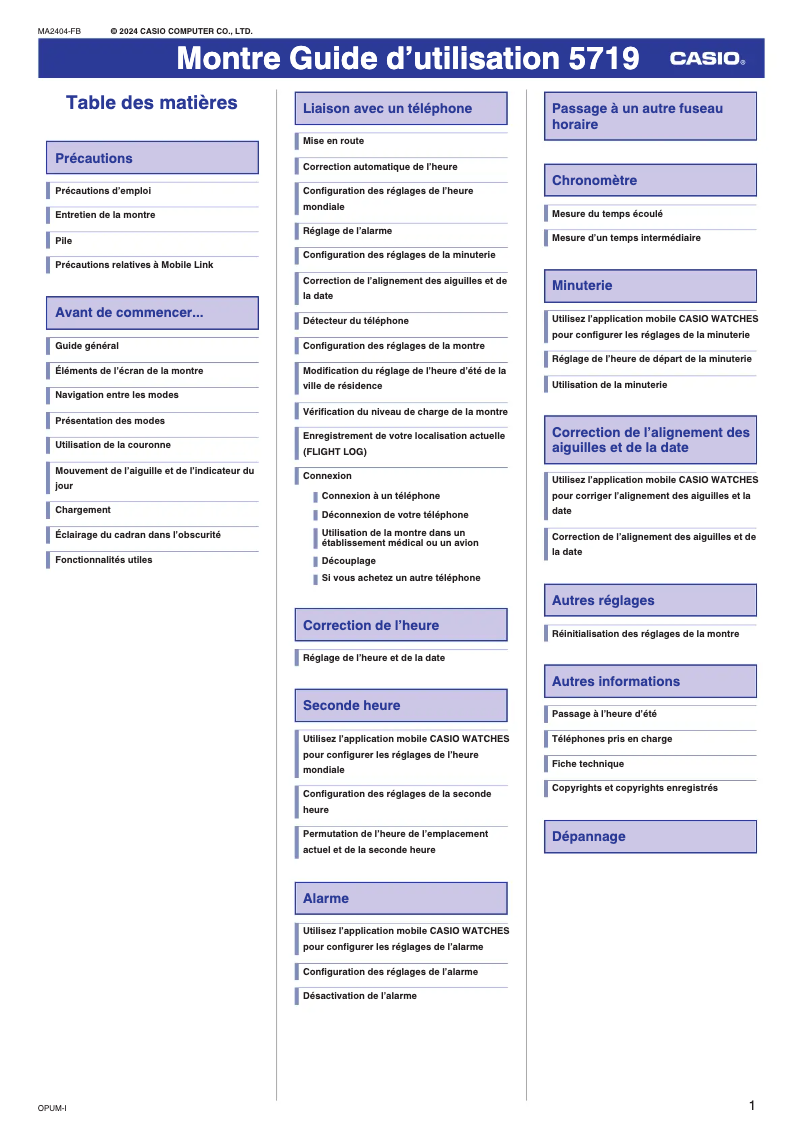 Image de la première page du manuel de l'appareil G-Shock GW-A1100