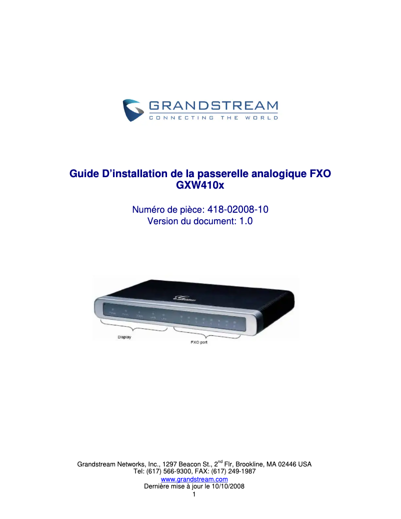 Page n°1 - Guide de démarrage rapide Grandstream GXW4108