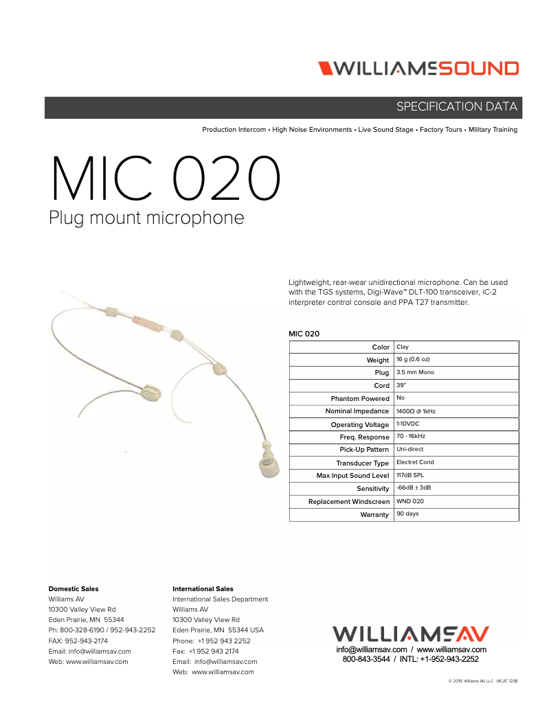 Page n°1 - Manuel utilisateur Williams Sound MIC 020