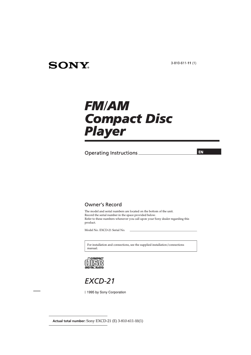 Page 1 de la notice Manuel utilisateur Sony EXCD-21