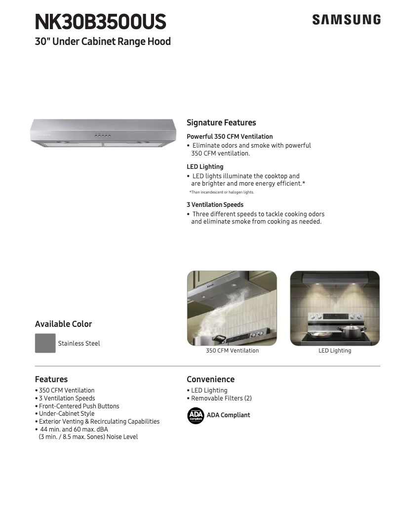 Page n°1 - Fiche technique Samsung NK30B3500US
