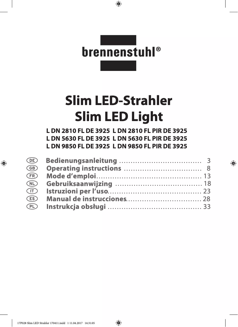 Page n°1 - Manuel utilisateur Brennenstuhl L DN 9850 FL PIR DE 3925