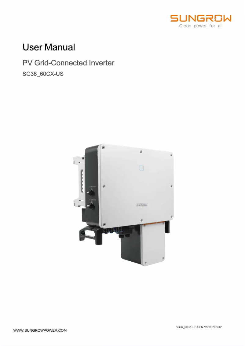 Page 1 de la notice Manuel utilisateur Sungrow SG36CX-US