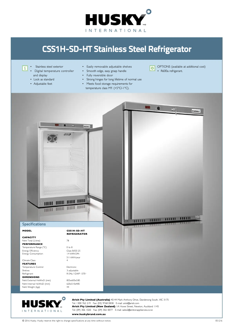 Page 1 de la notice Fiche technique Husky CSS1H-SD-HT