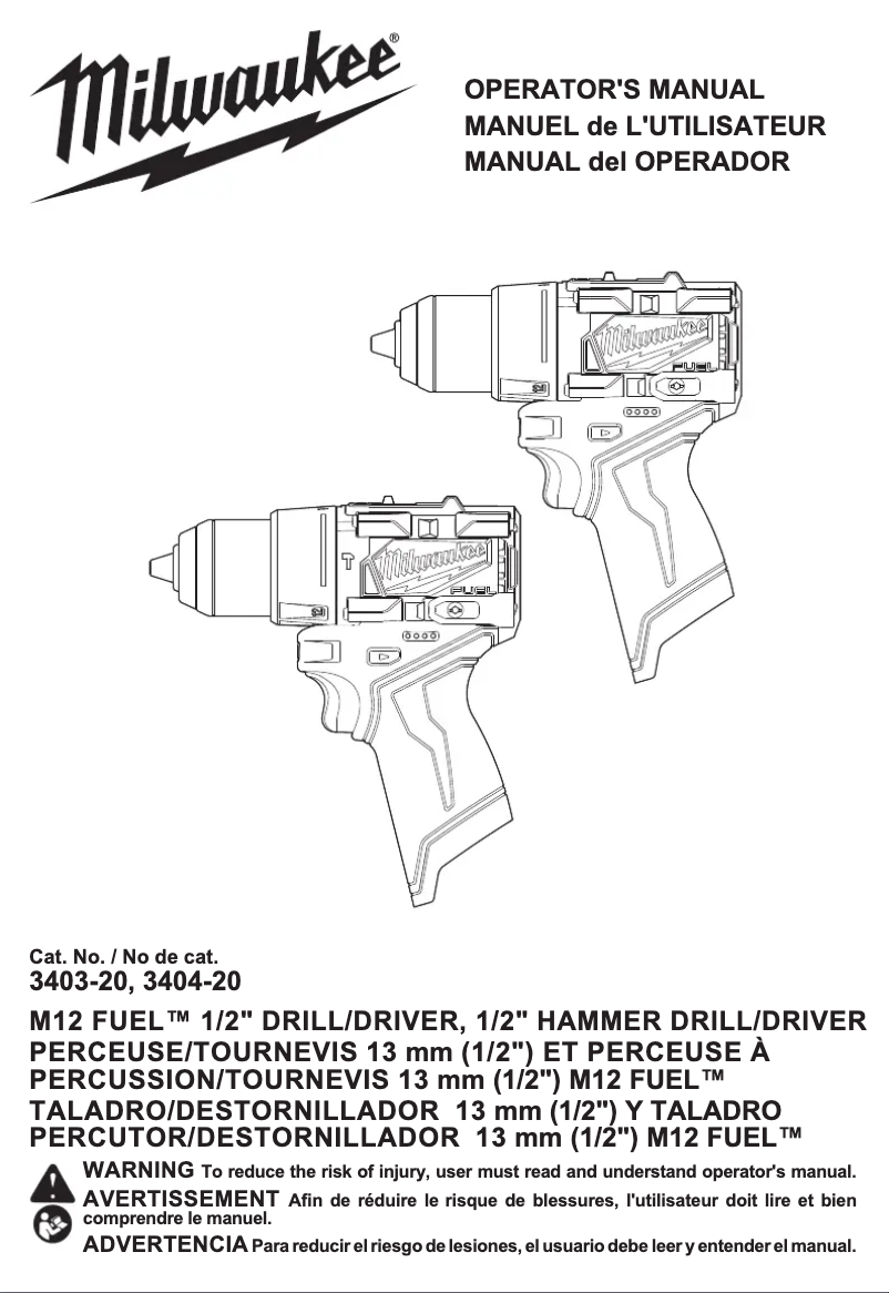 Image de la première page du manuel de l'appareil M12 FUEL 3404-22