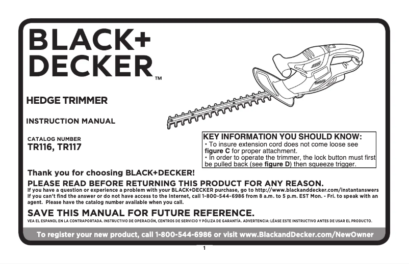 Page n°1 - Manuel utilisateur Black & Decker TR117