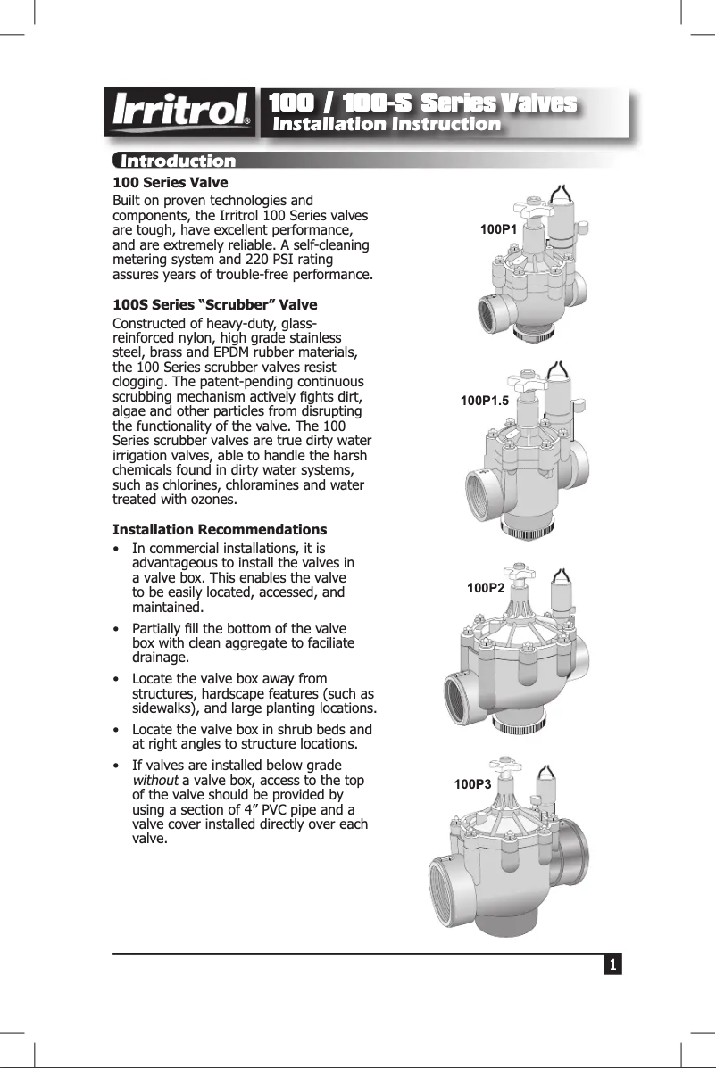 Page 1 de la notice Manuel utilisateur Irritrol 100P1.5-S-KIT
