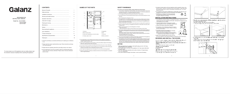 Image de la première page du manuel de l'appareil GLR10TWEF