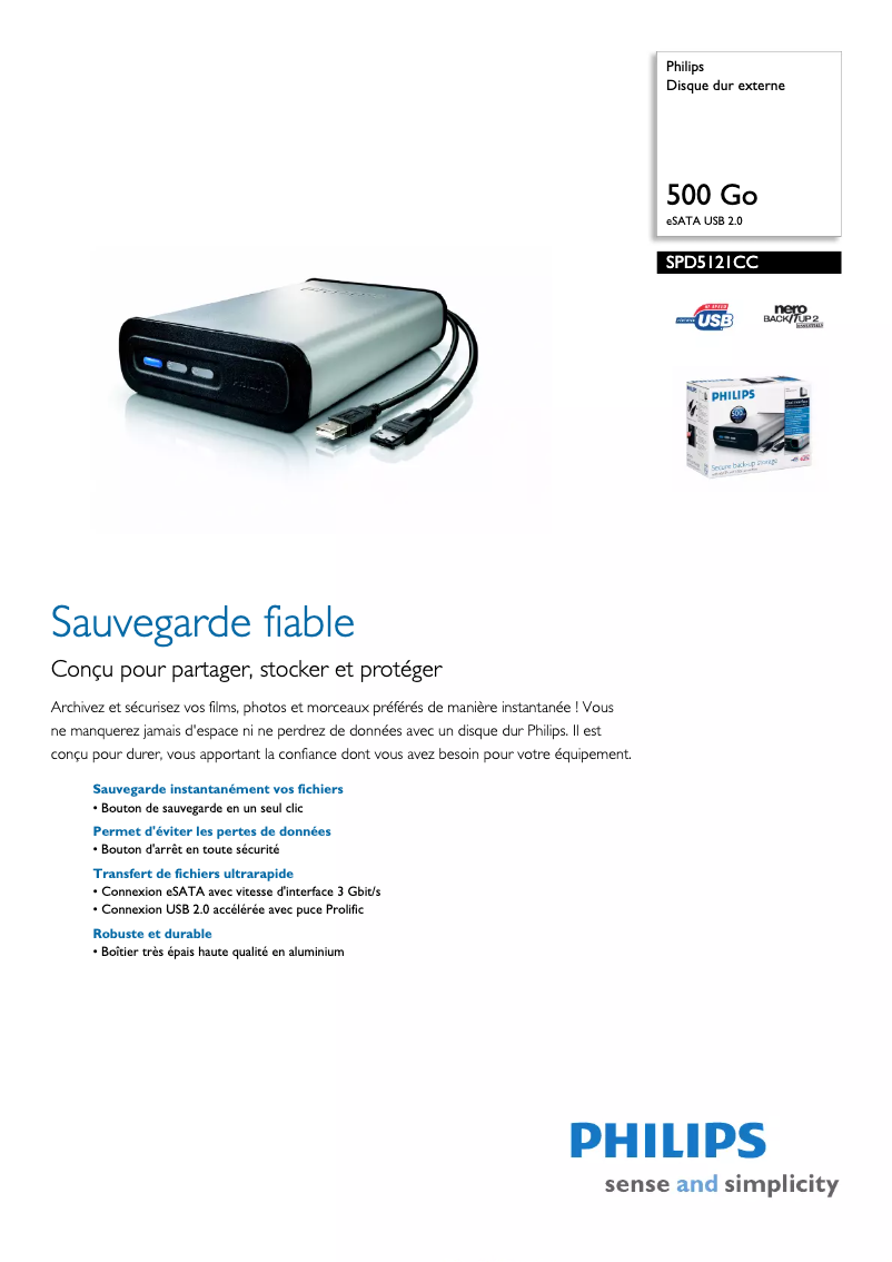 Page n°1 - Fiche technique Philips SPD5121CC
