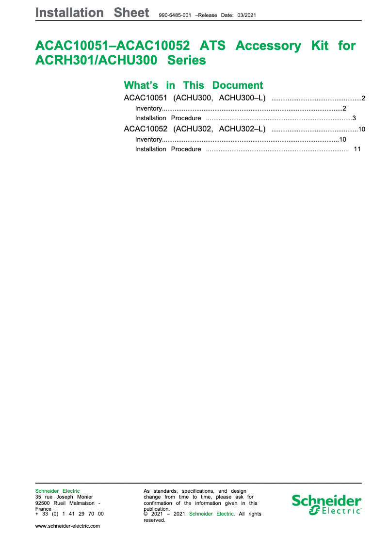 Page n°1 - Manuel utilisateur APC ACAC10052