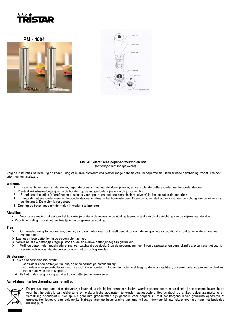 Page 1 de la notice Manuel utilisateur TriStar PM-4004