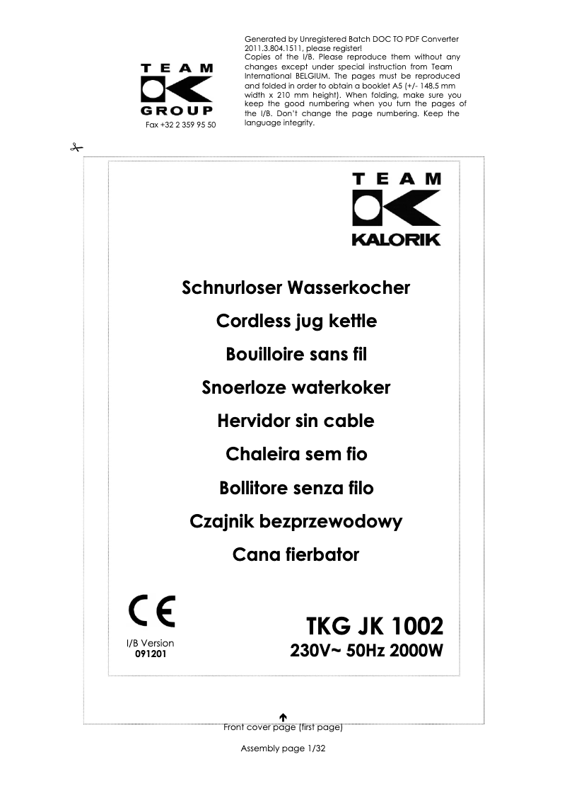 Página 1 del manual Manual de usuario Kalorik TKG JK 1002