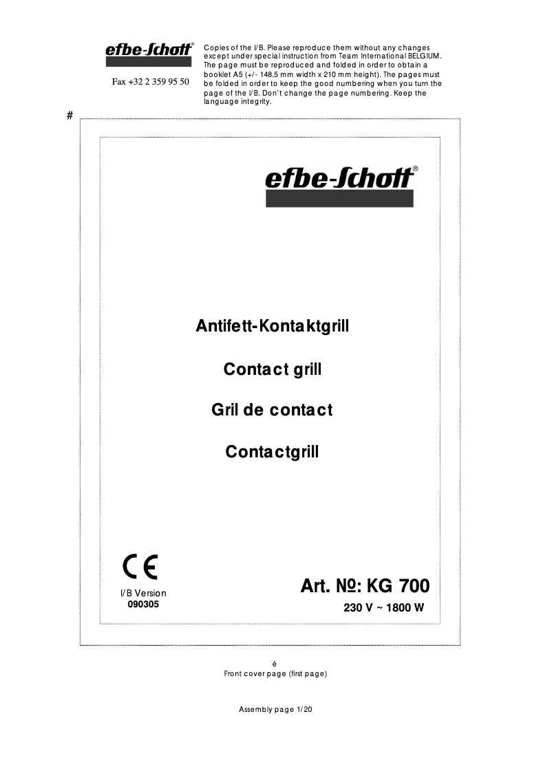 Imagen de la primera página del manual del dispositivo KG 700