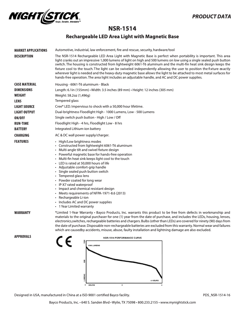 Page 1 de la notice Fiche technique NightStick NSR-1514
