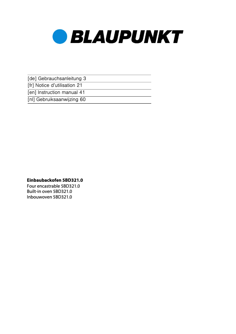 Page 1 de la notice Manuel utilisateur Blaupunkt 5BD32150