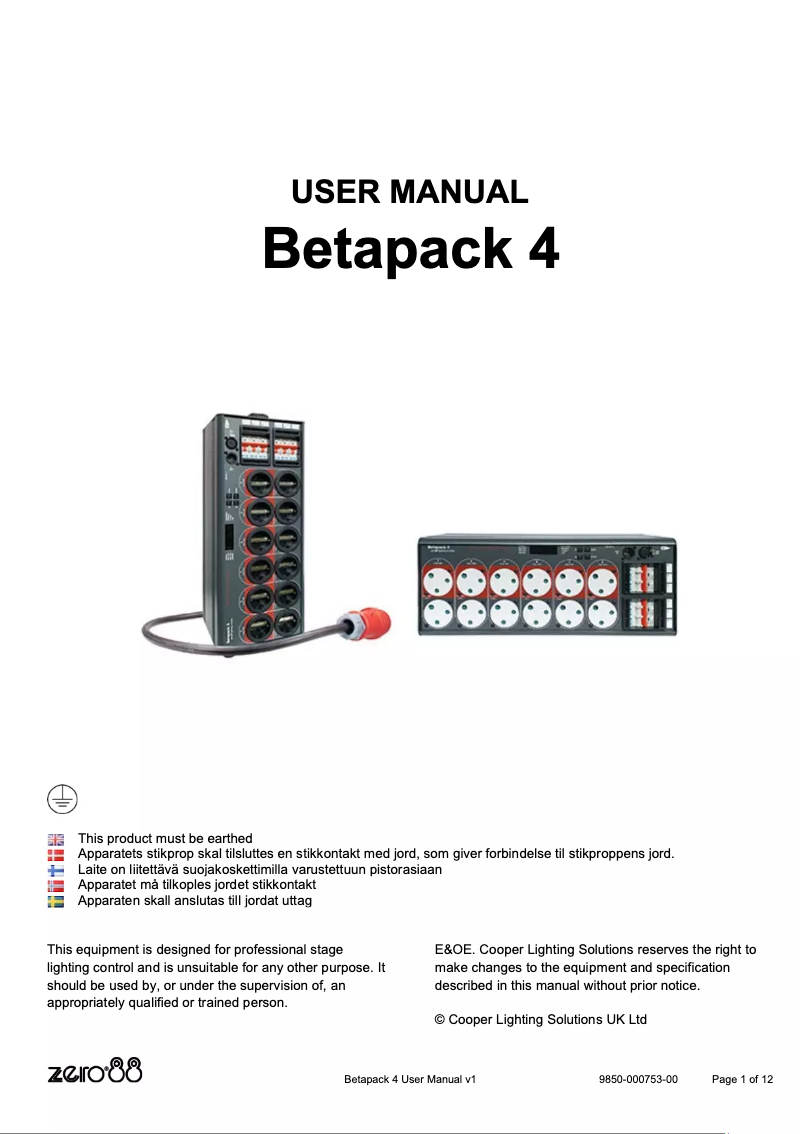 Page 1 de la notice Manuel utilisateur Zero 88 Betapack 4
