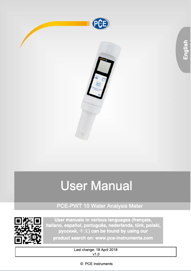 Image de la première page du manuel de l'appareil PCE-PWT 10