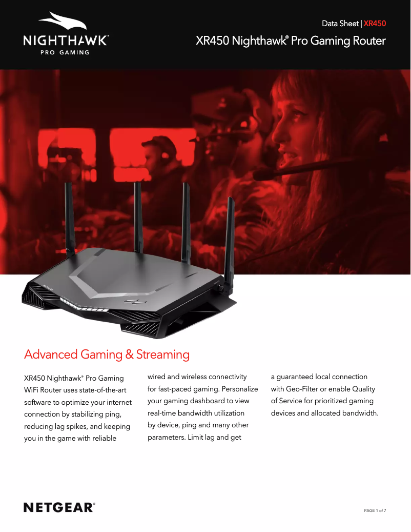 Page 1 de la notice Fiche technique Netgear Nighthawk Pro Gaming XR450