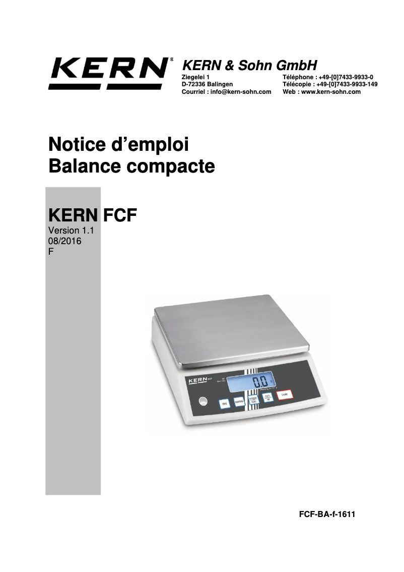 Page 1 de la notice Manuel utilisateur Kern FCF 30K-3
