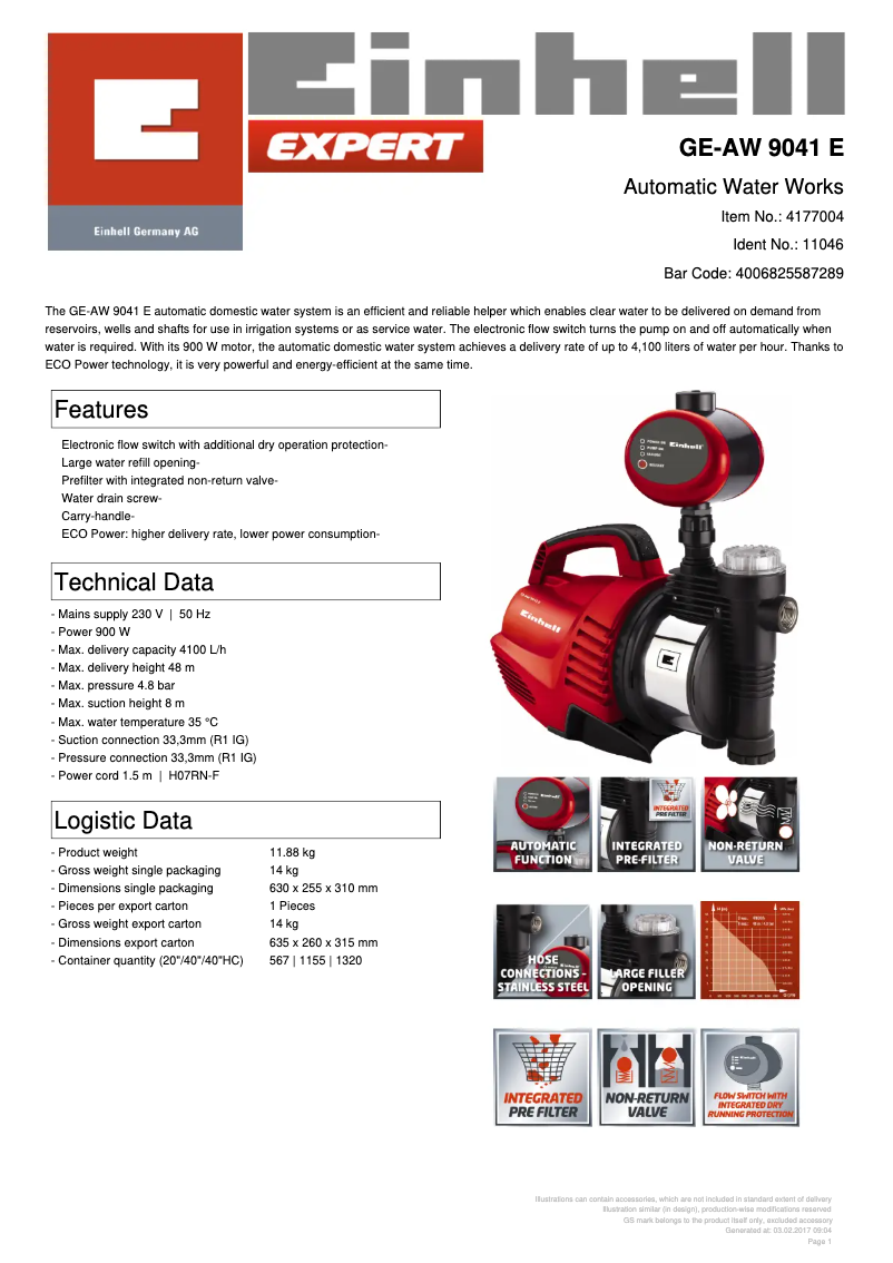 Image de la première page du manuel de l'appareil Expert GE-AW 9041 E